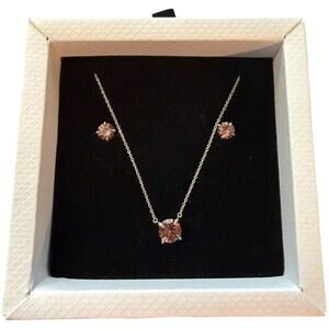 Diamond Nexus 3 Piece Gift Set Pink CZ Stud Earrings Necklace Sterling Silver